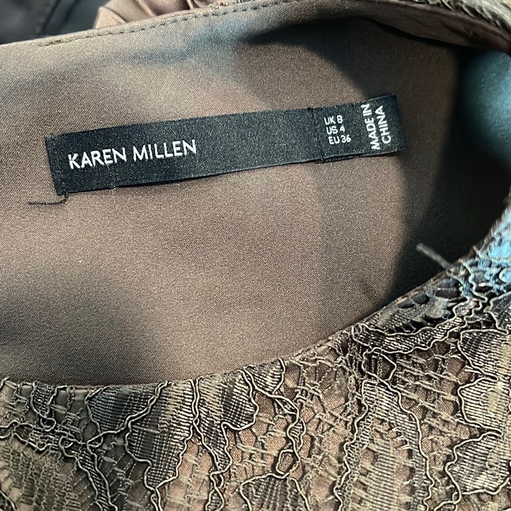 Karen Millen Brown Pleated Midi Dress with Lace Detail Size 4 - Picture 9 of 10